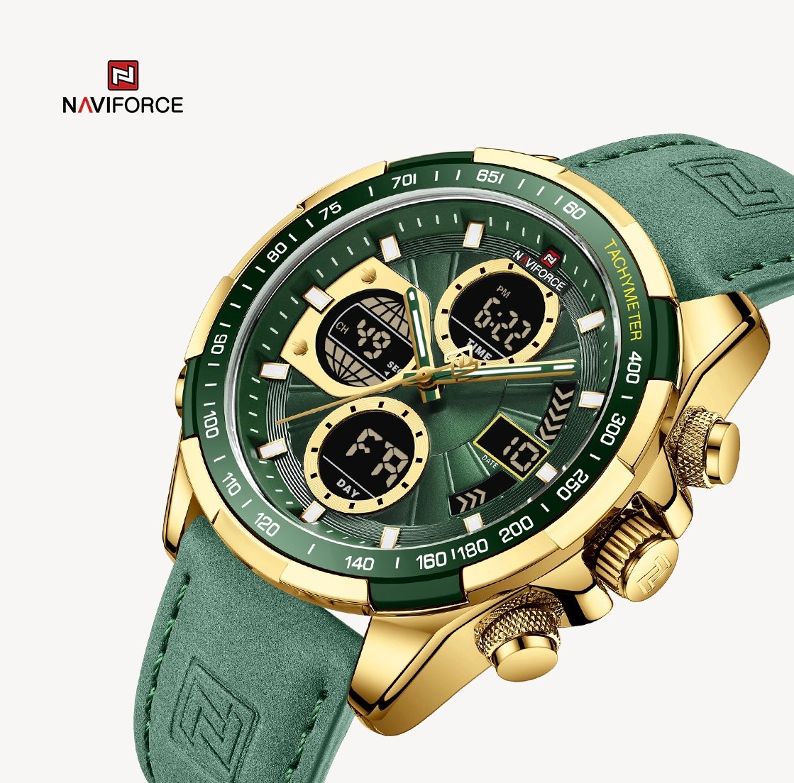 NWN_9197LGN NaviForce NF9197L Green/Golden Watch