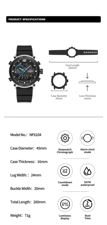 NaviForce Watch NF6104-Grey/White 6
