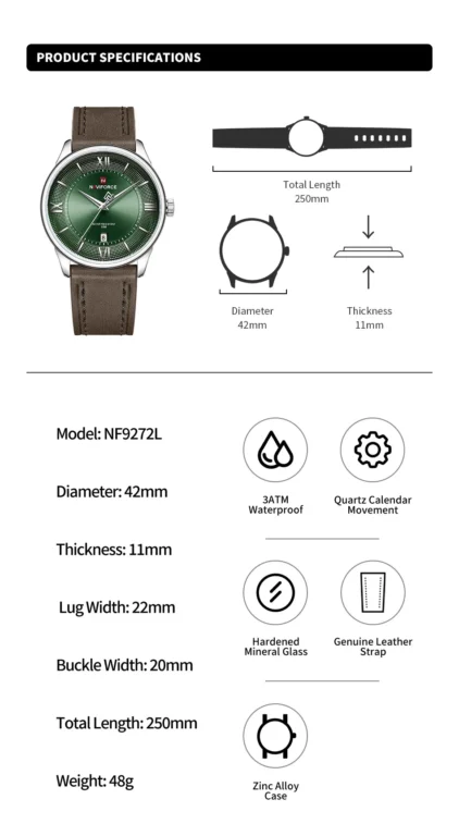 NaviForce Watch NF9272L-Green/Brown 8