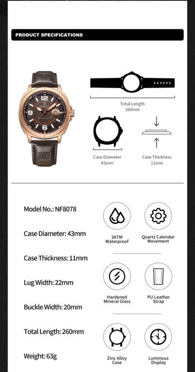 NaviForce Watch NF8078 - RoseGold/Brown 8