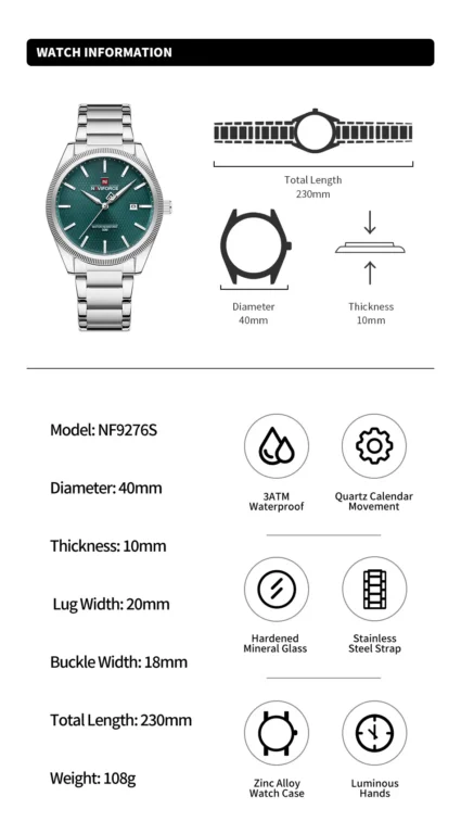NaviForce Watch NF9276S – Silver/Blue 8