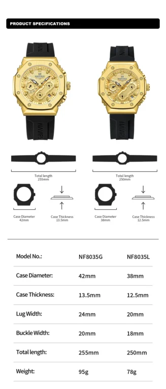 NaviForce Watch NF8035G – Black/Silver 4