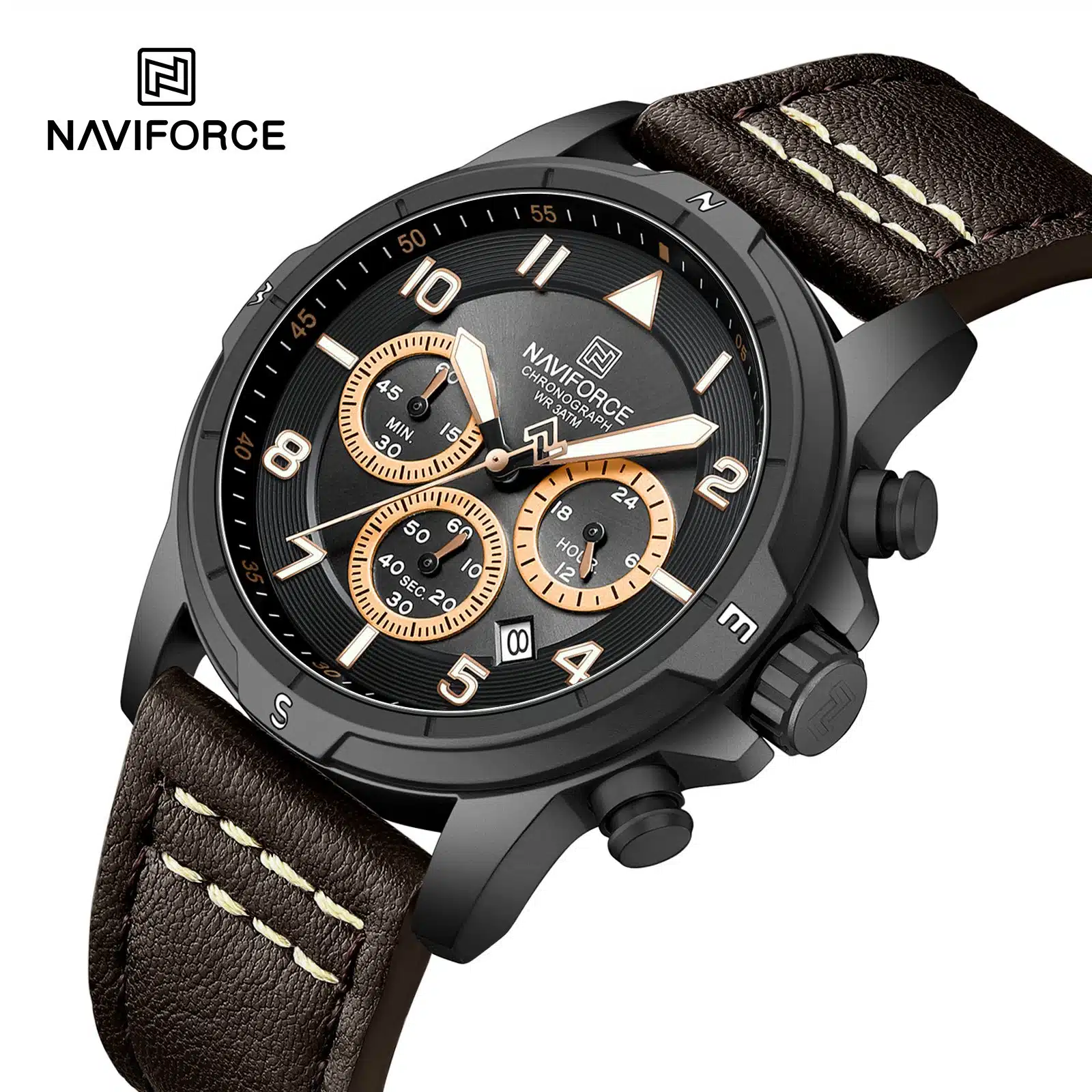 NWN_NF8077_B/RG/D.BN NaviForce NF8077 – Black/RoseGold/D.Brown